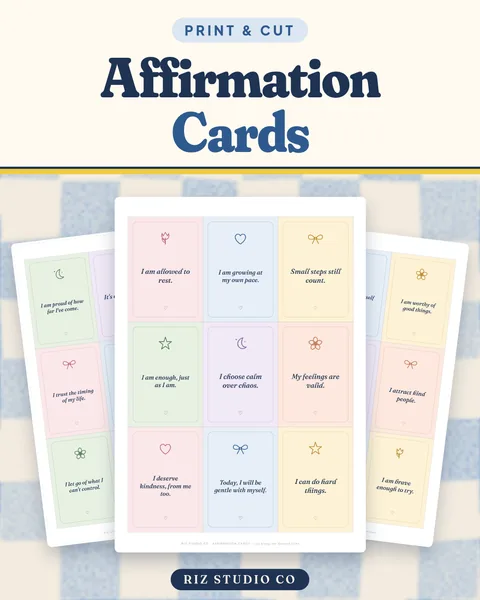 Affirmation Cards: 48 Pastel Printable Cards + 12 Phone Wallpapers – 48 cards · 12 wallpapers