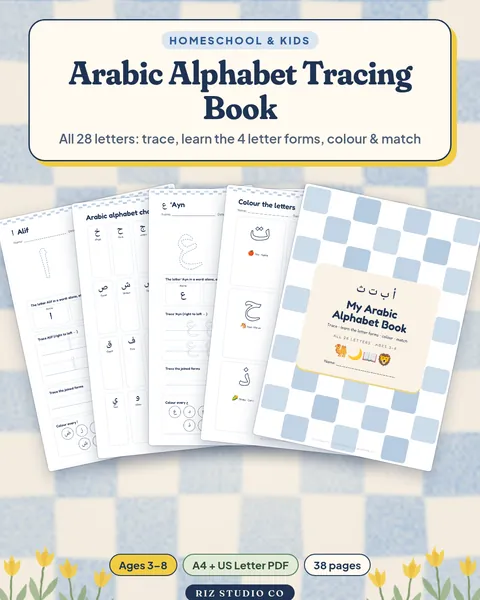 Arabic Alphabet Tracing & Activity Book for Kids (28 Letters) Arabic alphabet worksheet cover