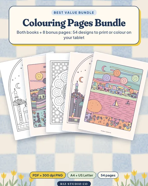 Colouring Pages Bundle: 2 Books + 8 Bonus Pages cover