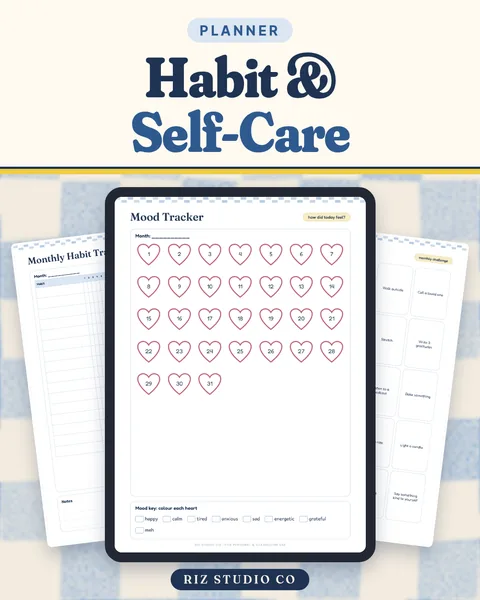 Habit & Self-Care Tracker: Mood, Water, Sleep & Self-Care Pages (13 Pages) – Undated · printable & tablet