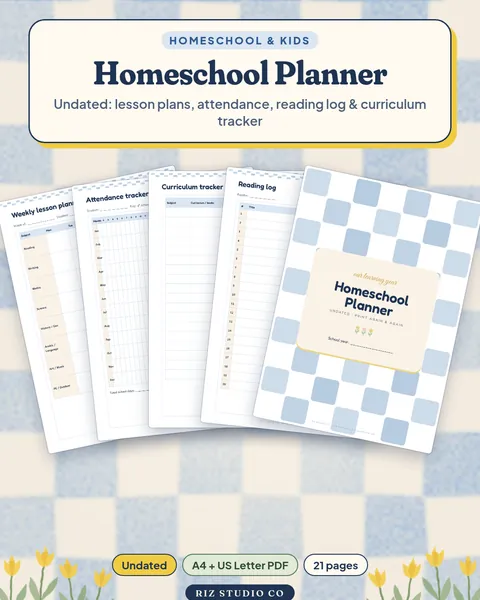 Homeschool Planner (Undated): Lesson Plans, Attendance & Reading Log homeschool planner page cover