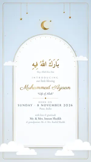 Aqiqah Baby baby name boy baby blue e-invite template