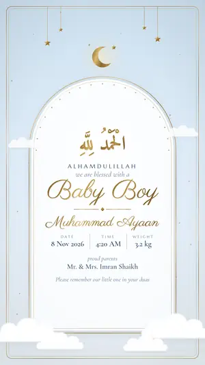 Aqiqah Baby birth boy baby blue e-invite template