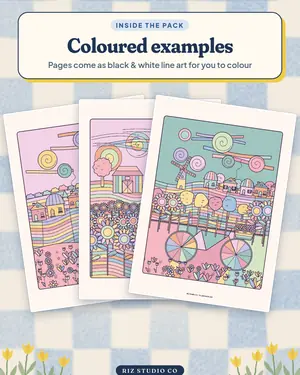 Cozy Village Colouring preview 4 village colouring page
