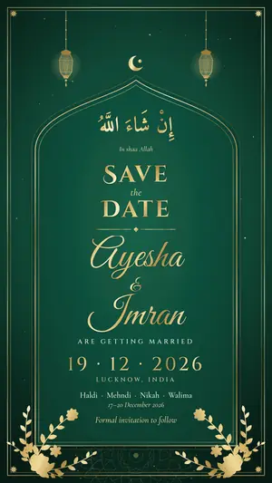 Noor Nikah save the date emerald gold e-invite template