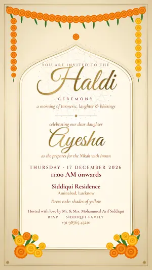 Noor Nikah haldi ivory marigold e-invite template