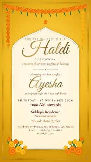 Noor Nikah haldi marigold gold e-invite template