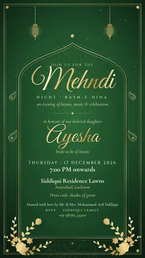 Noor Nikah mehndi mehndi green gold e-invite template