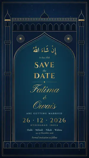 Hyderabadi Nizami save the date navy teal e-invite template