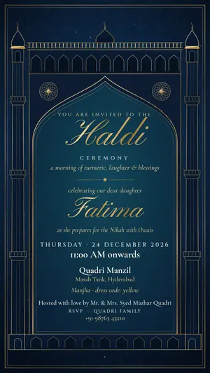 Hyderabadi Nizami haldi navy teal e-invite template