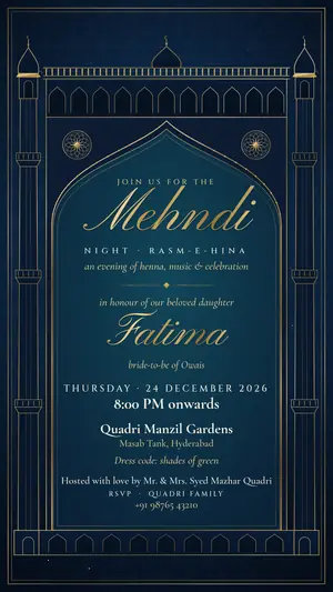 Hyderabadi Nizami mehndi navy teal e-invite template
