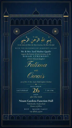 Hyderabadi Nizami nikah navy teal e-invite template