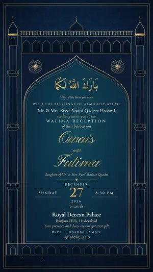 Hyderabadi Nizami walima navy teal e-invite template