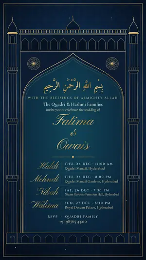 Hyderabadi Nizami all events navy teal e-invite template