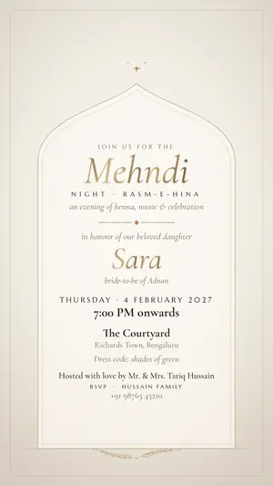 Minimal Modern mehndi ivory beige e-invite template