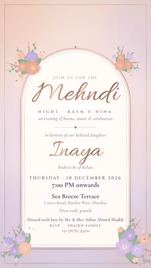 Pastel Floral mehndi peach lilac e-invite template
