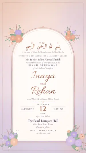 Pastel Floral nikah peach lilac e-invite template