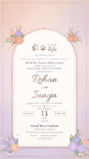 Pastel Floral walima peach lilac e-invite template