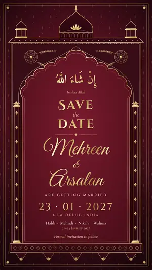 Royal Mughal save the date maroon e-invite template