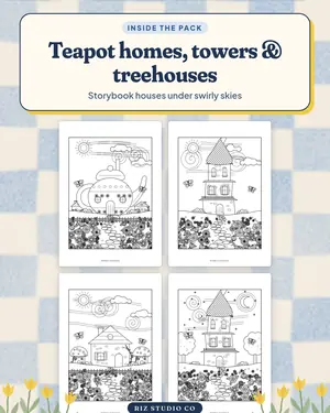 Whimsical Houses Colouring preview 2 whimsical house colouring page