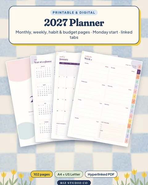 2027 Planner: Printable & Digital 2027 planner page cover