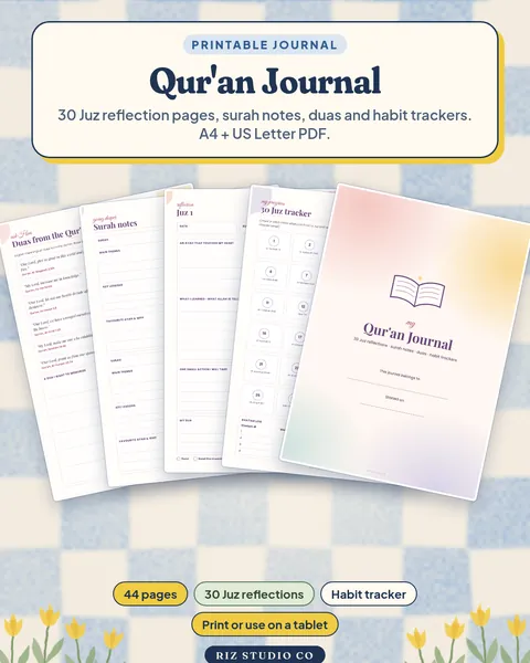 Qur'an Journal: 30 Juz Reflections Quran journal page cover