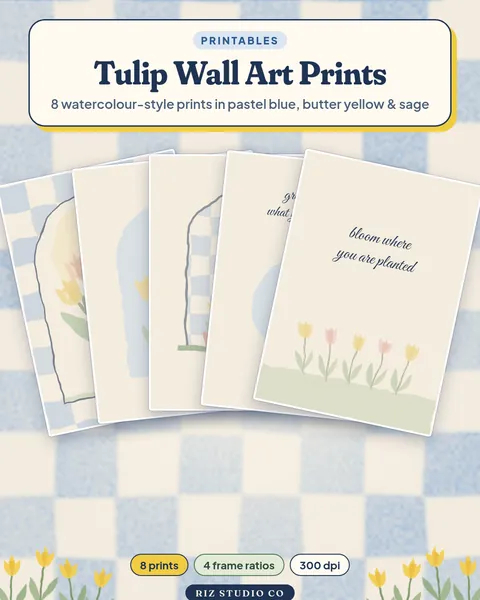 Tulip Wall Art Prints: Set of 8 Pastel Watercolour-Style Prints tulip wall art print cover