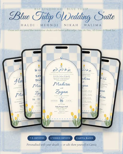 Blue Tulip Wedding Suite e-invite template cover